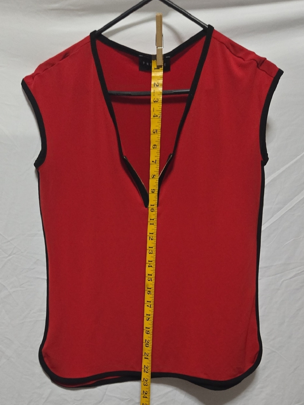 Premise Red Sleeveless V-Neck Top with Black Trim